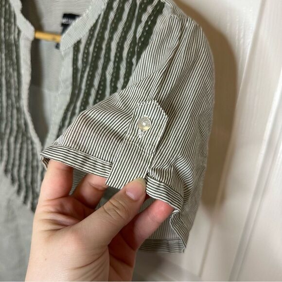 Y2K Wet Seal Green White Pleated Striped Blouse Sz L Cottagecore Western Retro - Picture 4 of 6
